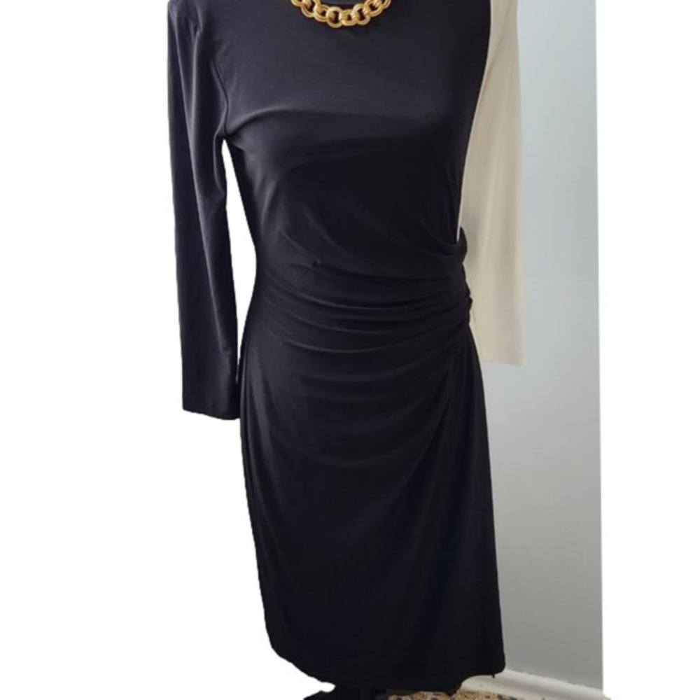 177. Nina Leonard Black & White Long Sleeve Dress w/Beautiful Gathered Waist  |S